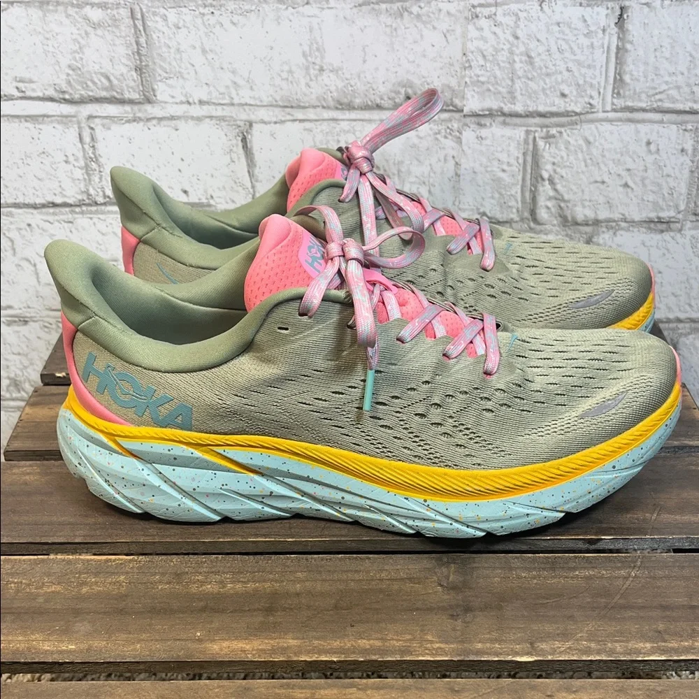Hoka Free People Movement Clifton 8 Shoes Women's Seaweed Green Tea sz 11D
